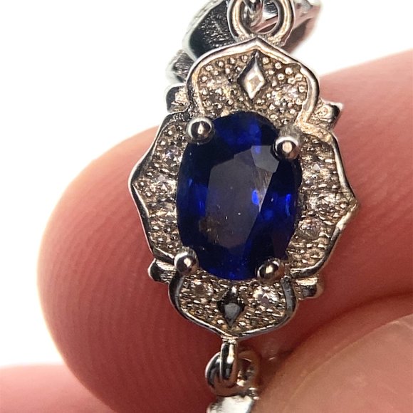 Blue Sapphire 3.62ct Platinum Finish Solid 925 Sterling Silver Bracelet - Picture 4 of 8